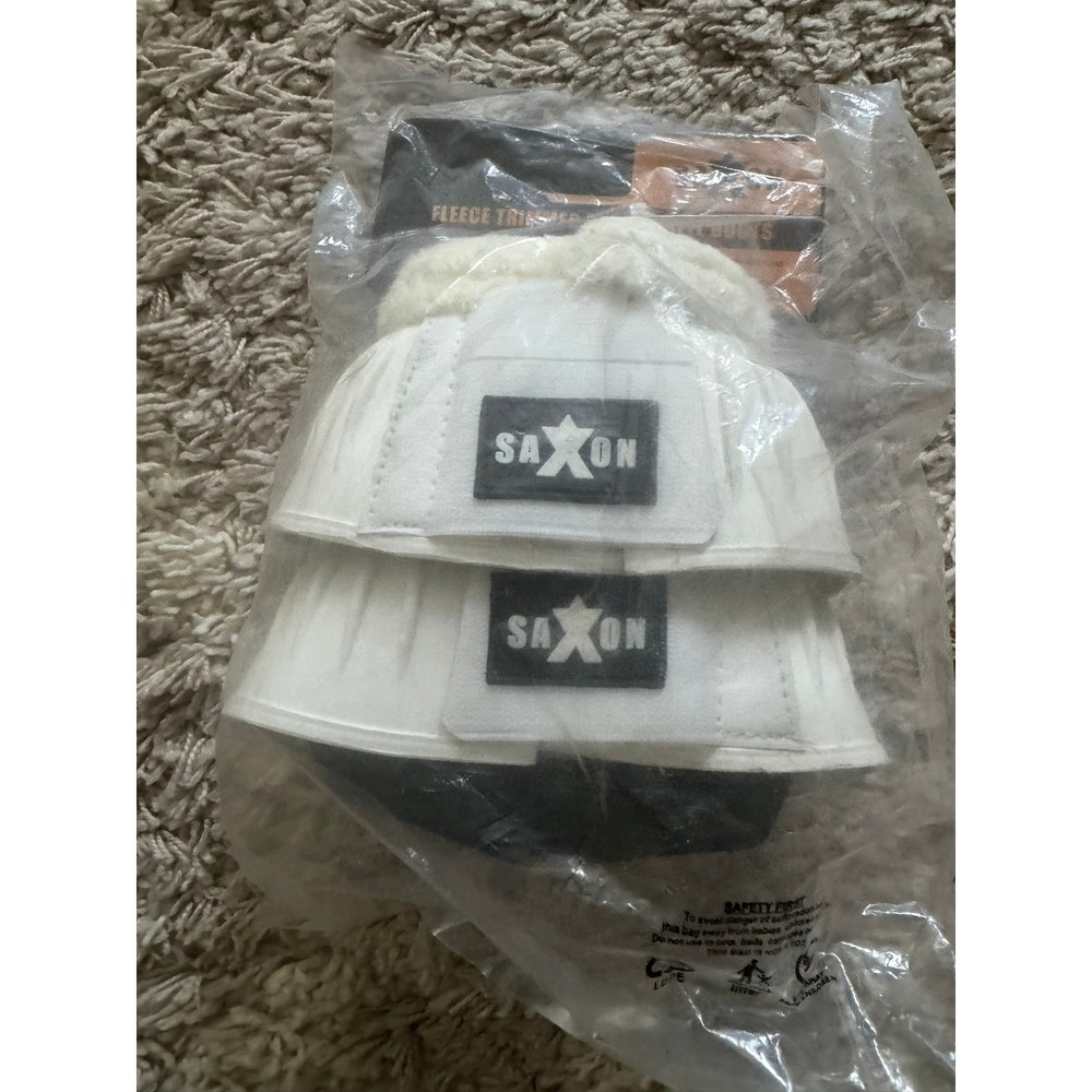 Saxon Fleece Trimmed Rubber Bell Boots White Full Size Horse Hoof Protection - Picture 5 of 6